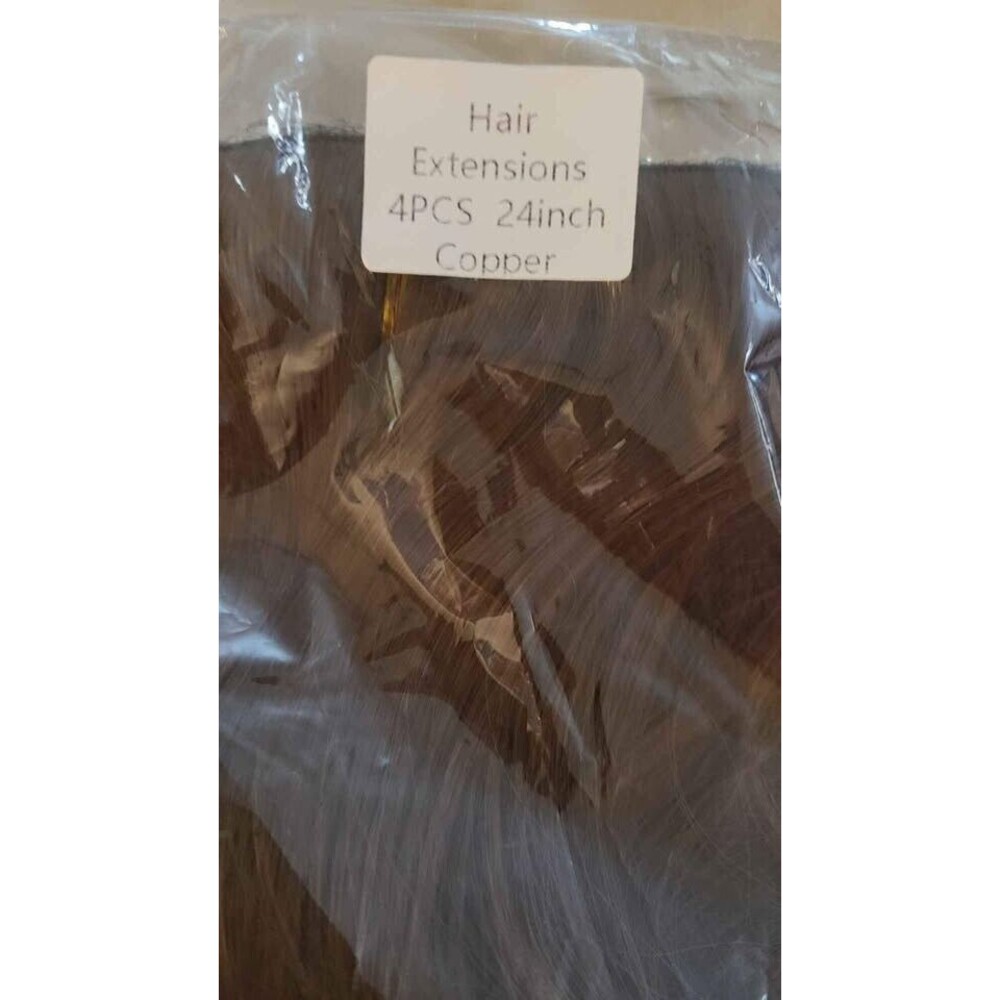 Clip in Curly Hair Extensions 24 in 4PCS Long Wavy Thick Copper color with Fiber